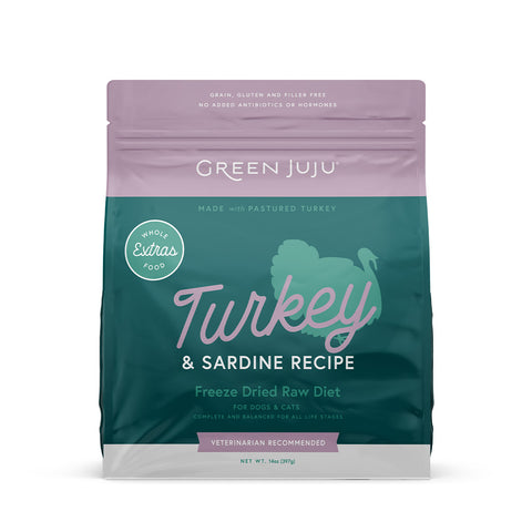 Green Juju Extras Turkey & Sardine Complete & Balanced Freeze-Dried Raw Meal - 14OZ