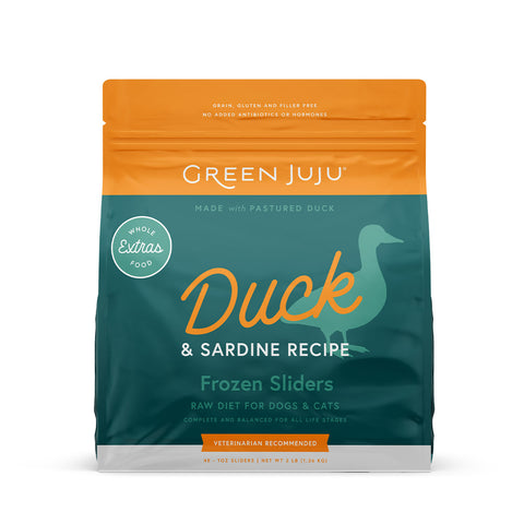 Green Juju Extras Duck & Sardine Frozen Raw Sliders - 3LB