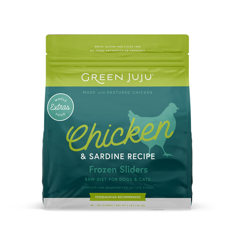 Green Juju Extras Chicken & Sardine Frozen Raw Sliders - 3LB