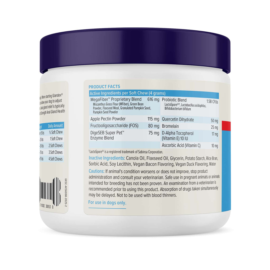 Glandex Anal Gland Support Soft Chews Duck & Bacon 60ct.