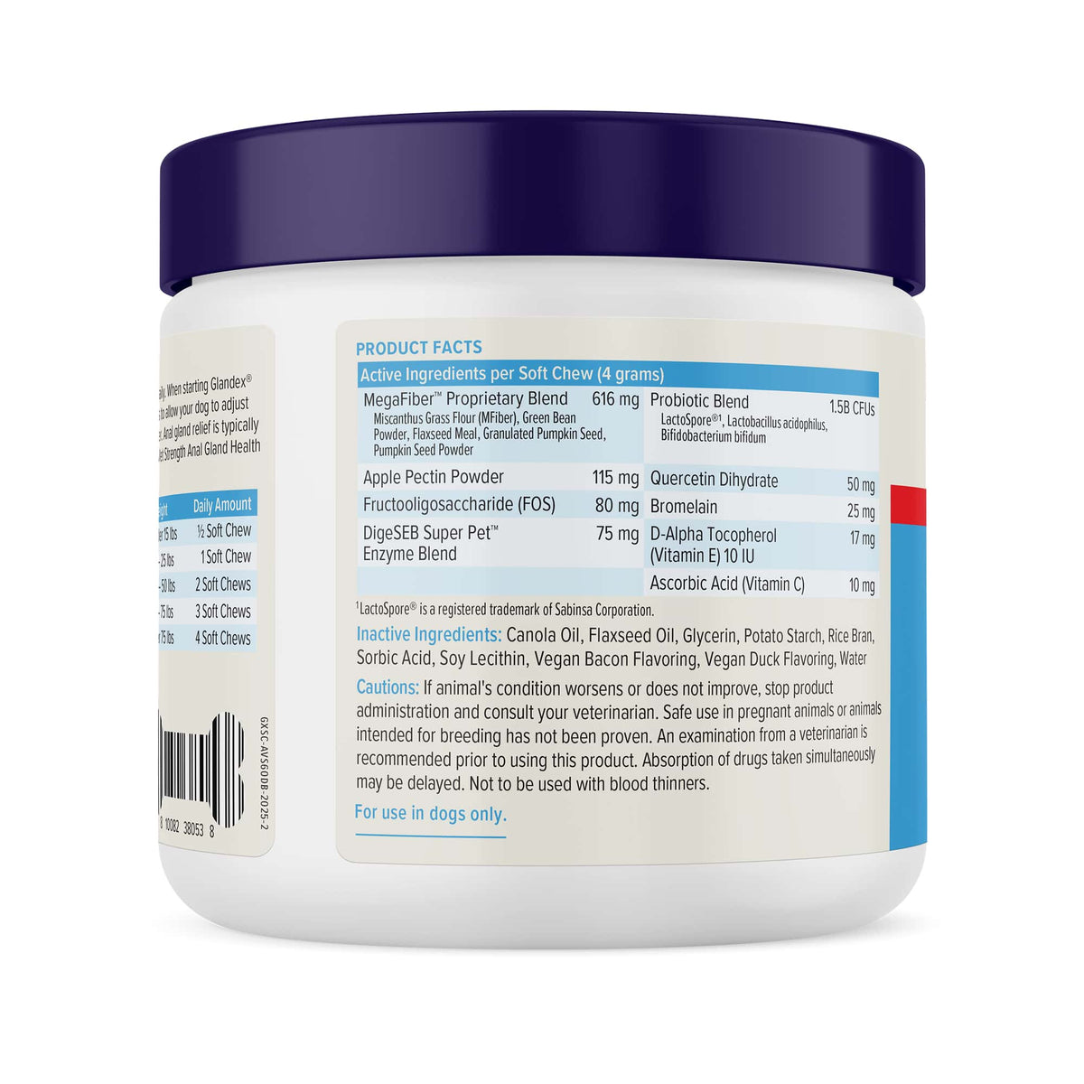 Glandex Anal Gland Support Soft Chews Duck & Bacon 60ct.