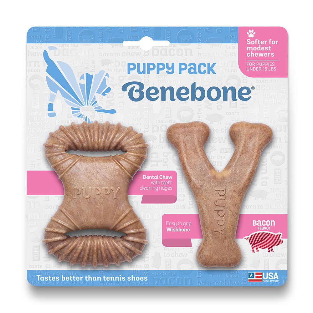 Benebone Puppy Wishbone & Dental Chew Bacon Flavor 2-Pack