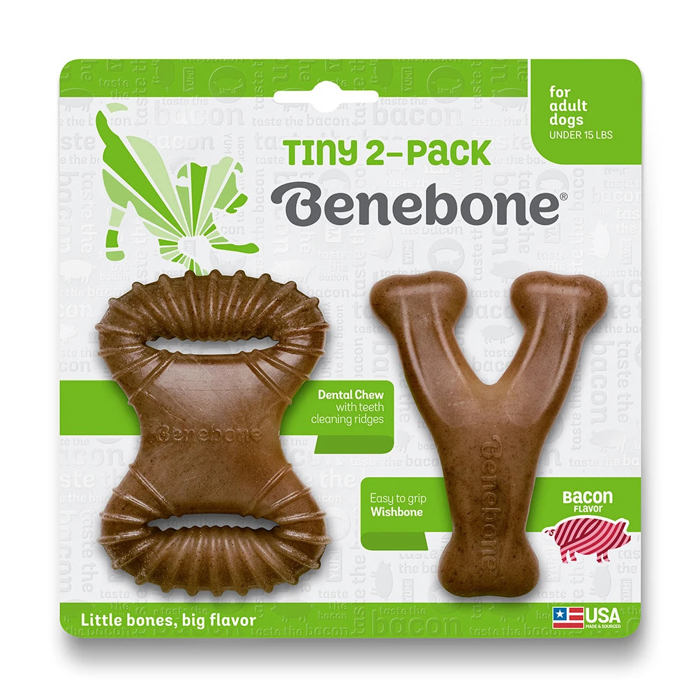 Benebone Wishbone & Dental Chew Bacon Flavor 2-Pack - Tiny