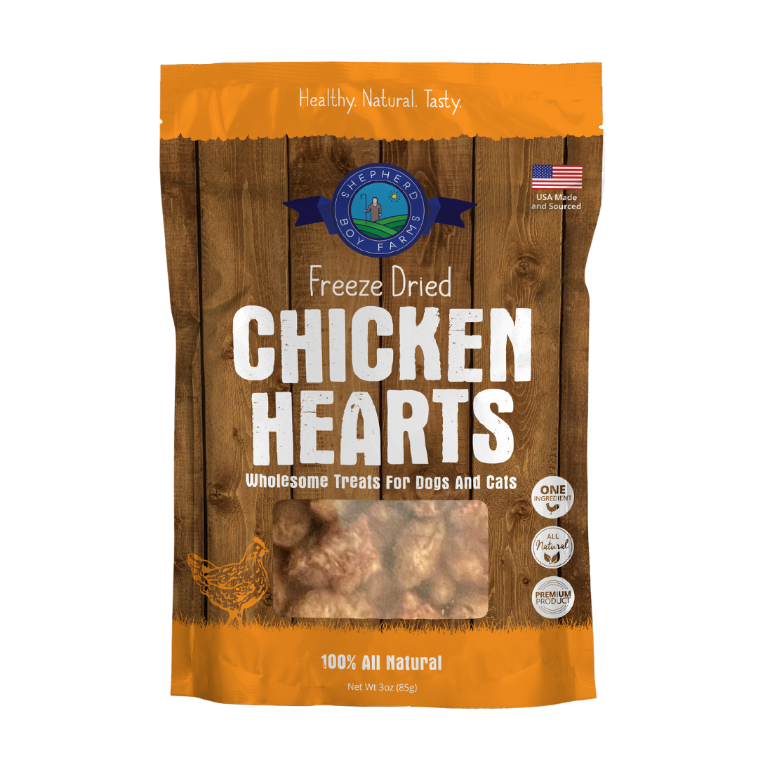 Shepherd Boy Farms Freeze-Dried Chicken Heart Treats for Dogs & Cats 3OZ