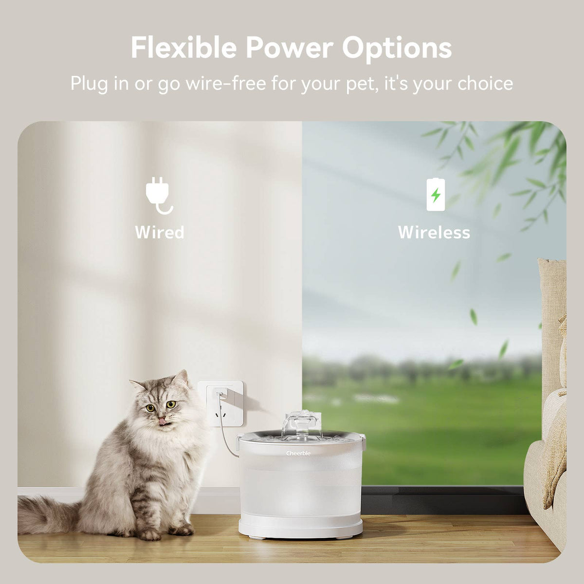 Cheerble Elfin E1+ 2 L Stainless Steel Pet Water Fountain