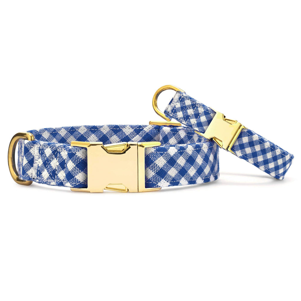 Lake Blue Gingham Summer Dog Collar