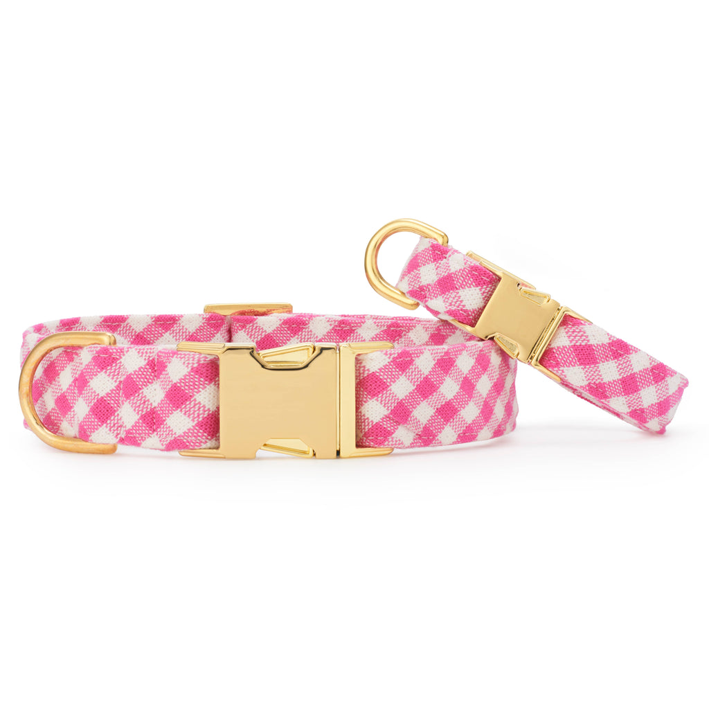 Hot Pink Gingham Dog Collar