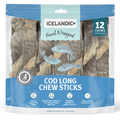 Hand Wrapped Cod Skin Long 10" Chew Sticks for Dogs - 12 Pack