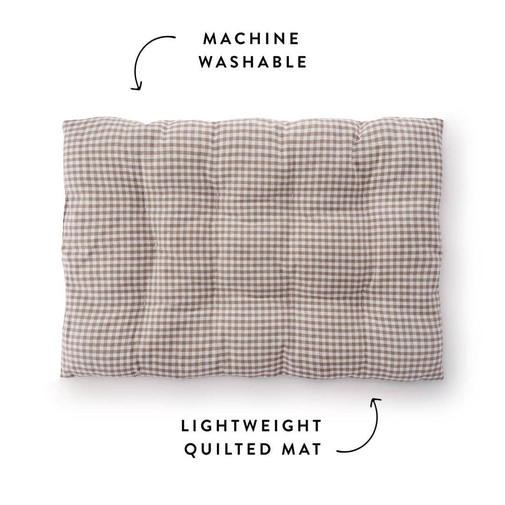Mushroom Brown Gingham Dog Travel Mat