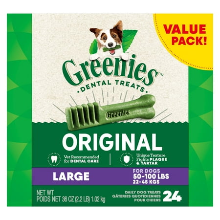 GREENIES Original Large Dental Dog Treats Value Tub - 36 oz / 24 ct