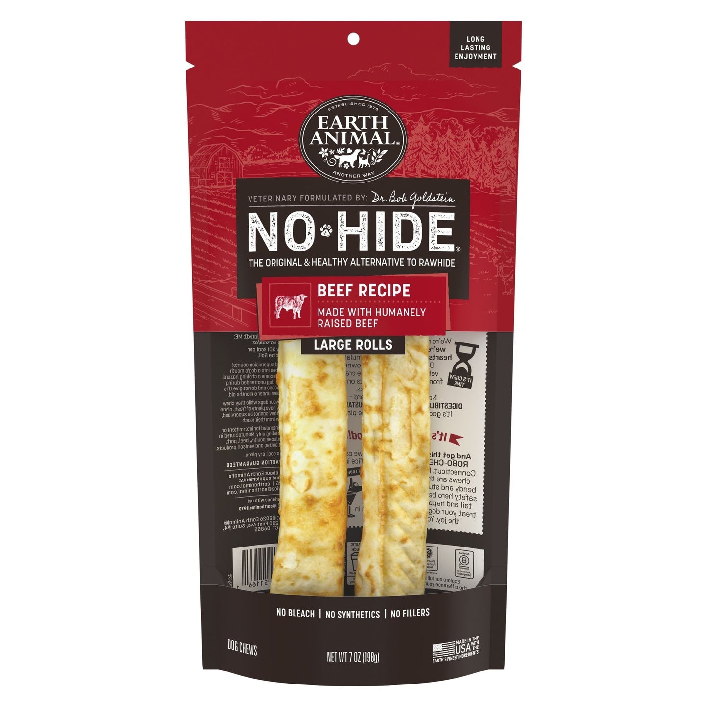 Earth Animal No-Hide Beef Rolls - Large - 2 Pack