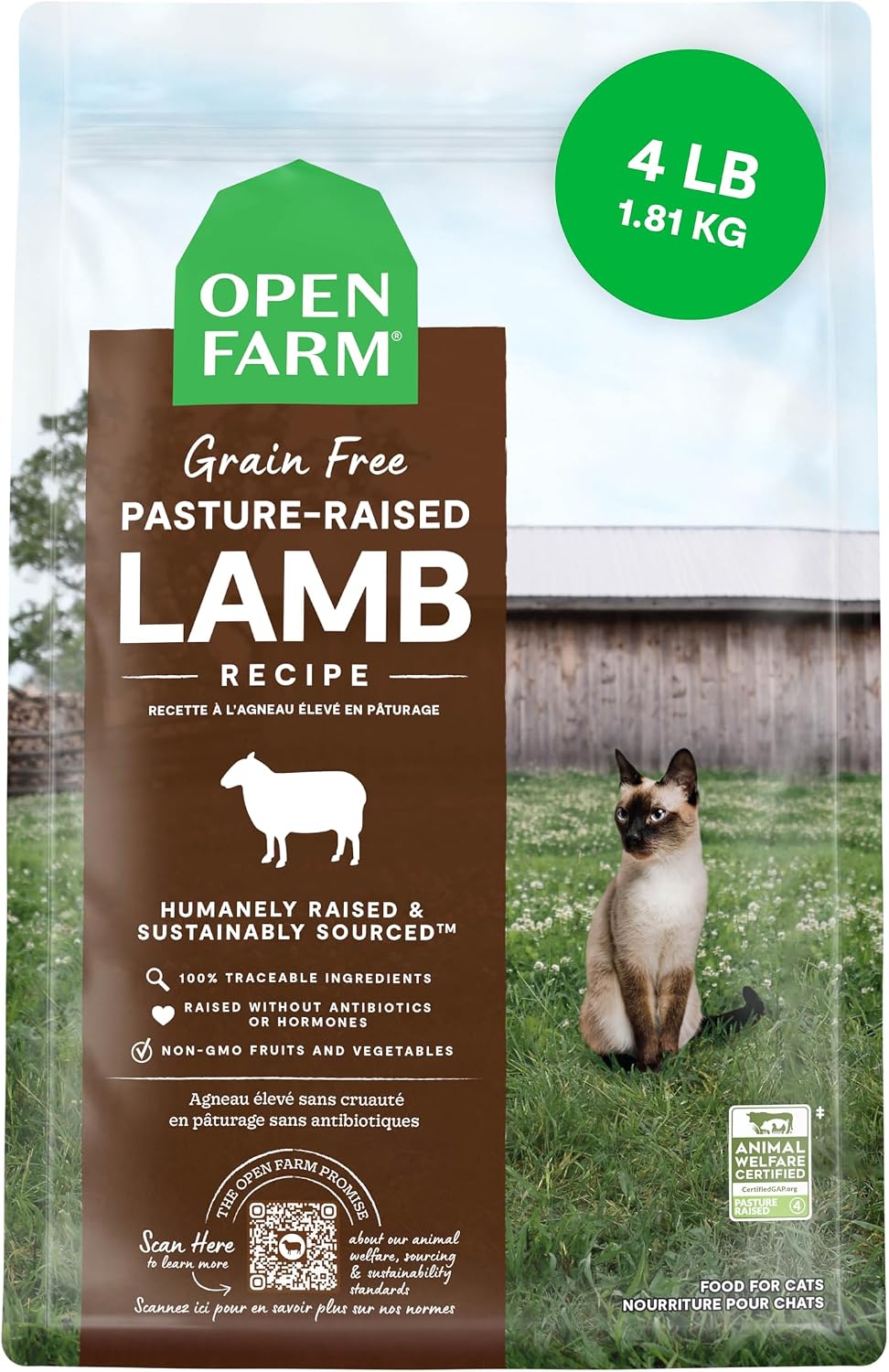 Open Farm Cat Grain-Free Pasture-Raised Lamb Dry Food 4LB