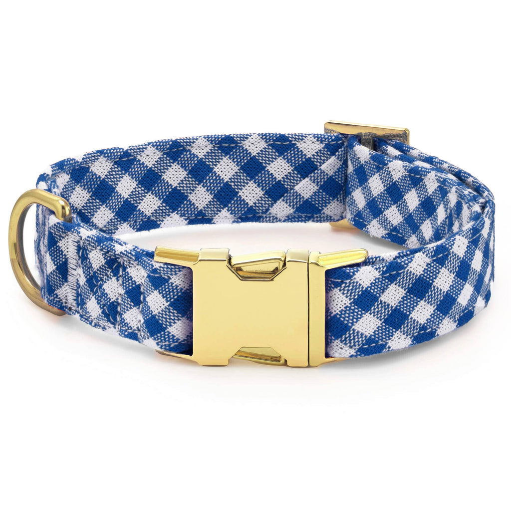 Lake Blue Gingham Summer Dog Collar
