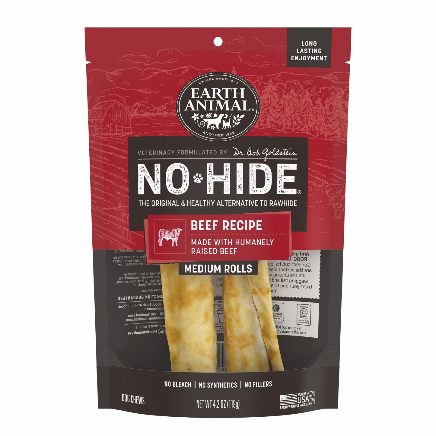 Earth Animal No-Hide Beef Rolls - Medium - 2 Pack