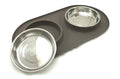 Messy Mutts Double Silicone Cat Feeder with Stainless Bowls - Grey