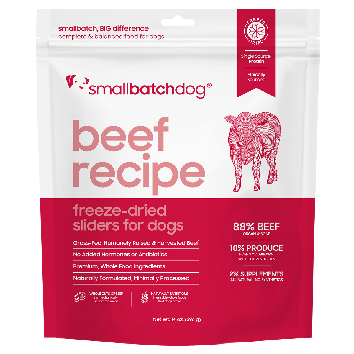 Smallbatch Freeze-Dried Raw Beef Sliders for Dogs - 14OZ