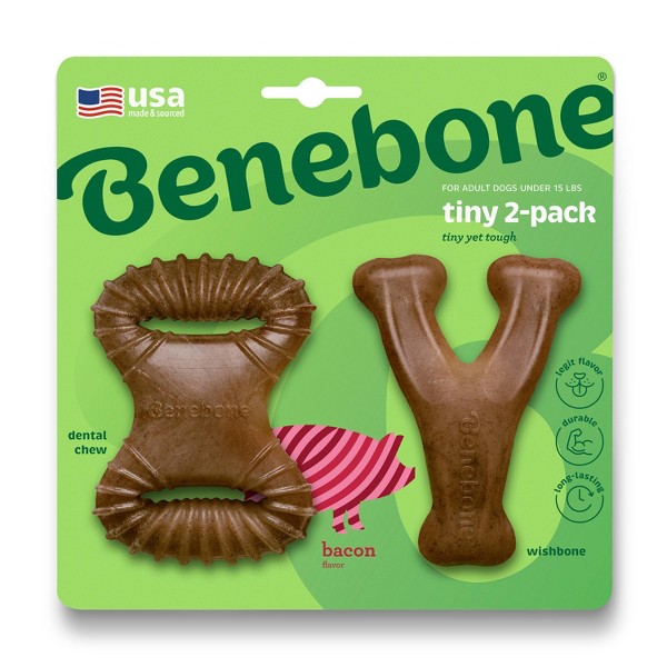 Benebone Wishbone & Dental Chew Bacon Flavor 2-Pack - Tiny