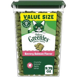 FELINE GREENIES Salmon Flavor Dental Cat Treats Value Tub - 9.75 oz