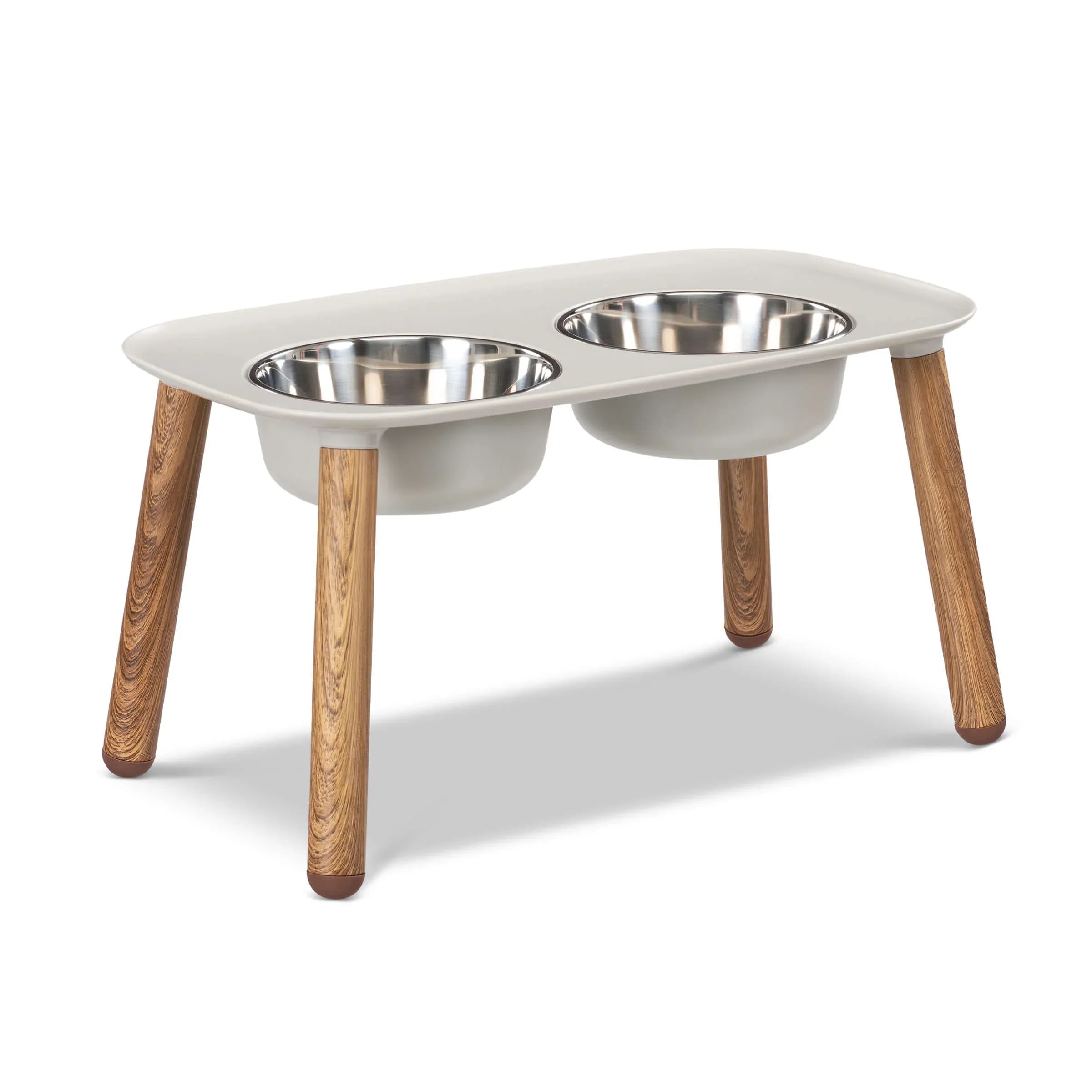 Messy Mutts Elevated Double Dog Feeder with Faux Wood Legs - Grey