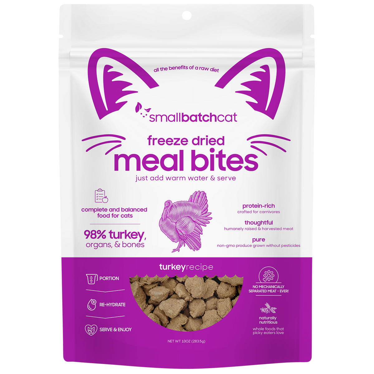 Smallbatch Freeze-Dried Raw Turkey Meal Bites for Cats - 10OZ