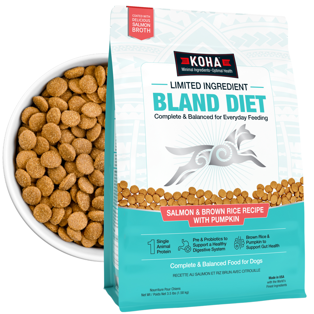 KOHA Limited Ingredient Bland Diet Salmon & Brown Rice Recipe with Pumpkin Dry Dog Food - 3.5 lb