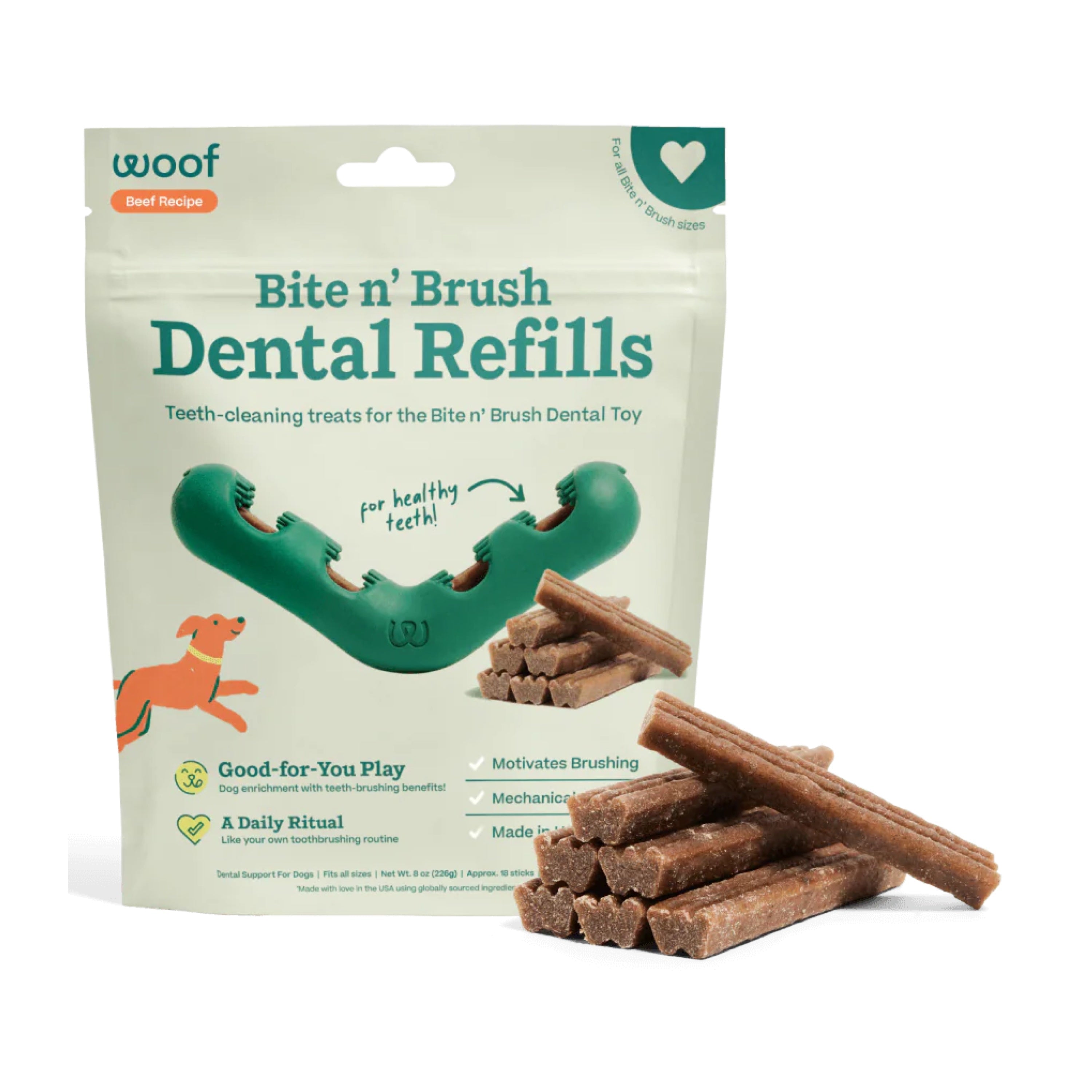 Woof Bite n' Brush Refills - Beef 18-Pack