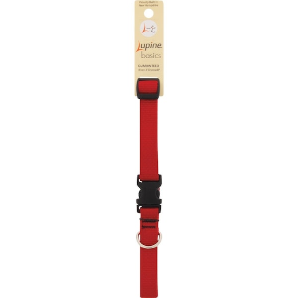 LupinePet Basic Solids Red Adjustable Dog Collar - 3/4 in x 13-22 in