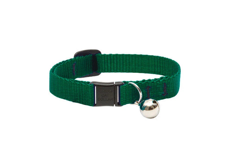 LupinePet Basic Solids Green Safety Cat Collar with Bell - 1/2 in x 8-12 in