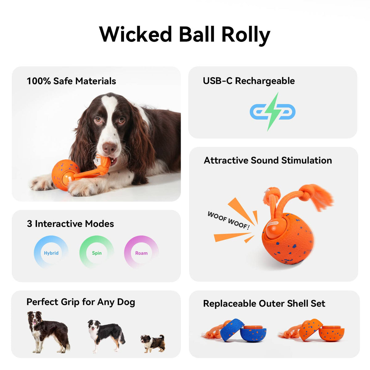 Cheerble Wicked Ball Rolly Automatic Fetch Dog Toy with Rope