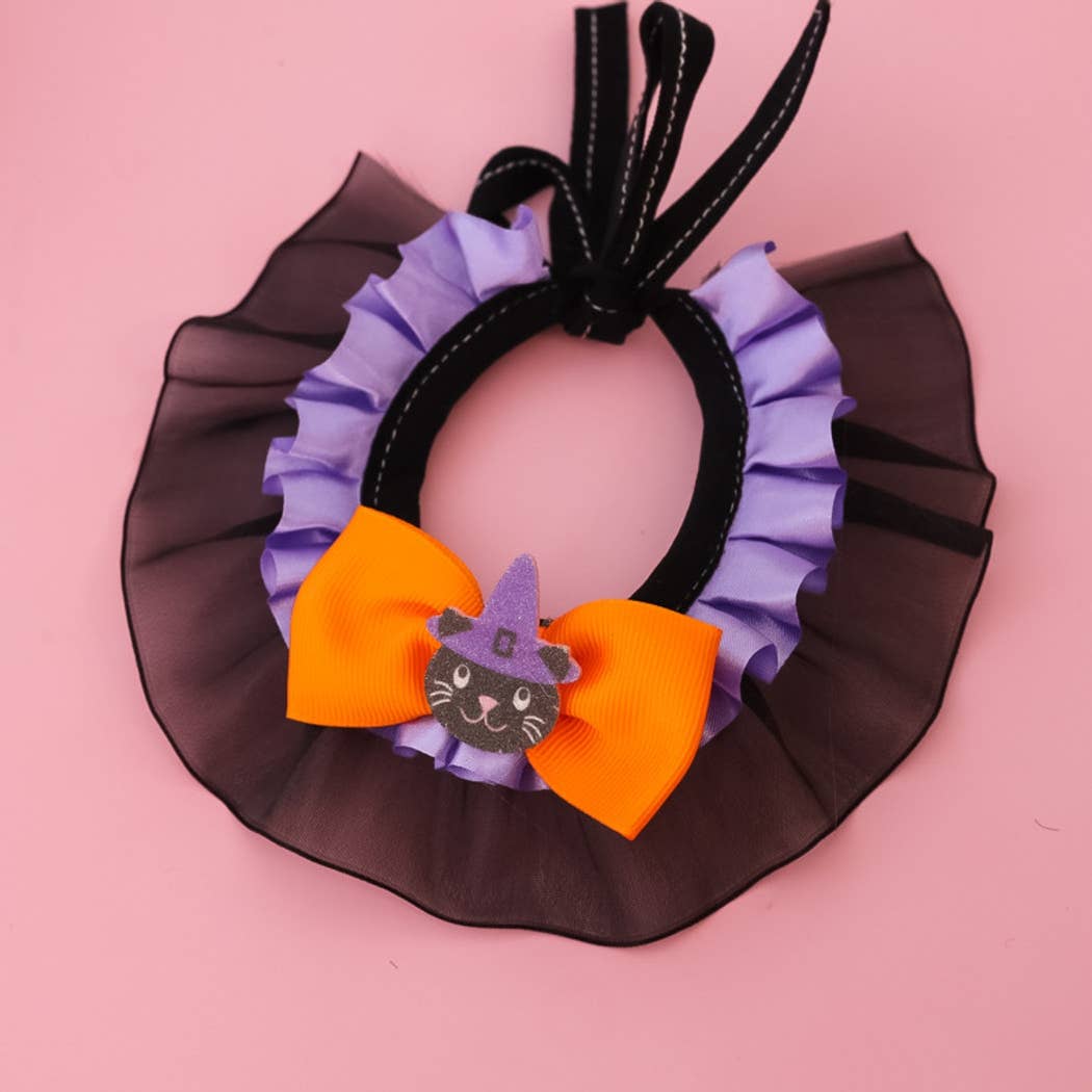Halloweek - Pumpkin Bow Lace Halloween Pet Collar