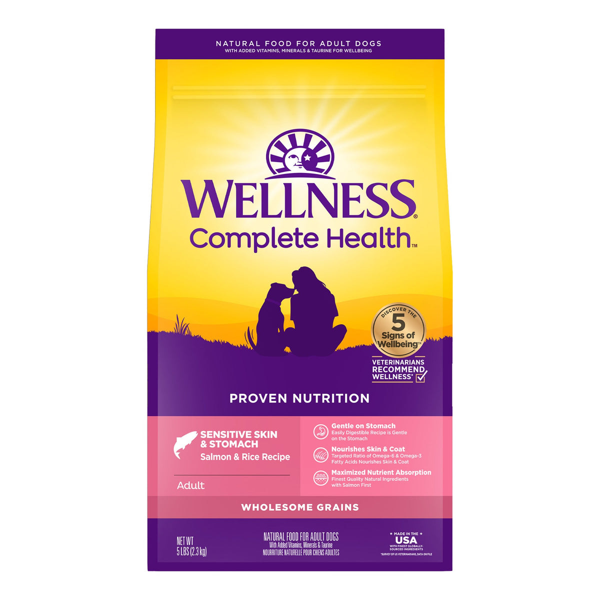 Wellness Complete Health Sensitive Skin & Stomach Salmon & Rice Dry Dog Food - 5 lb