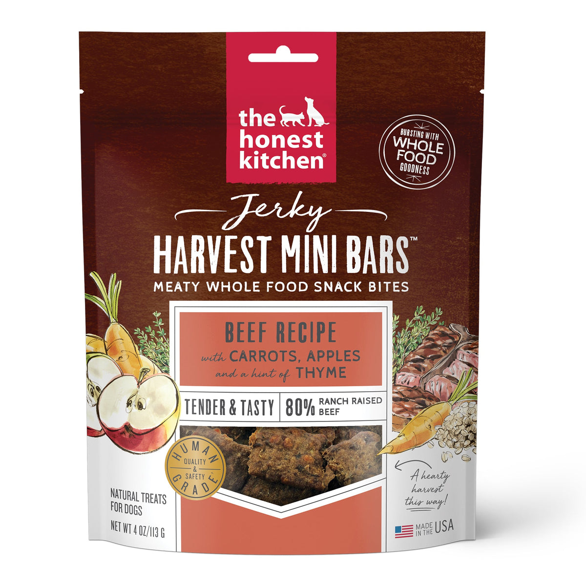 The Honest Kitchen Jerky Harvest Mini Bars Beef with Carrots & Apples 4 oz