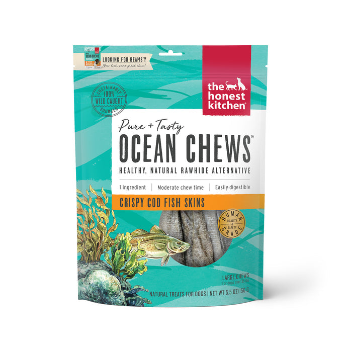 The Honest Kitchen Ocean Chews Crispy Cod Fish Skins Beams Large 5.5 oz