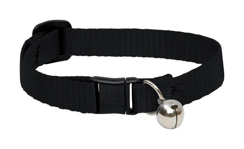 LupinePet Basic Solids Black Safety Cat Collar with Bell - 1/2 in x 8-12 in