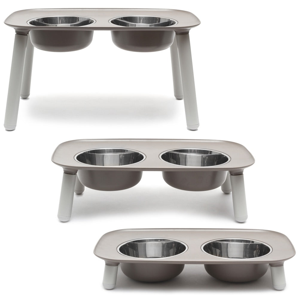 Messy Mutts Elevated Double Dog Feeder - Light Grey