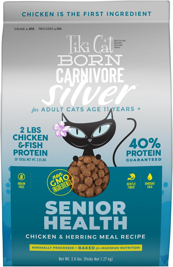 Tiki Cat Born Carnivore Silver Senior Health Dry Cat Food - 2.8 lb
